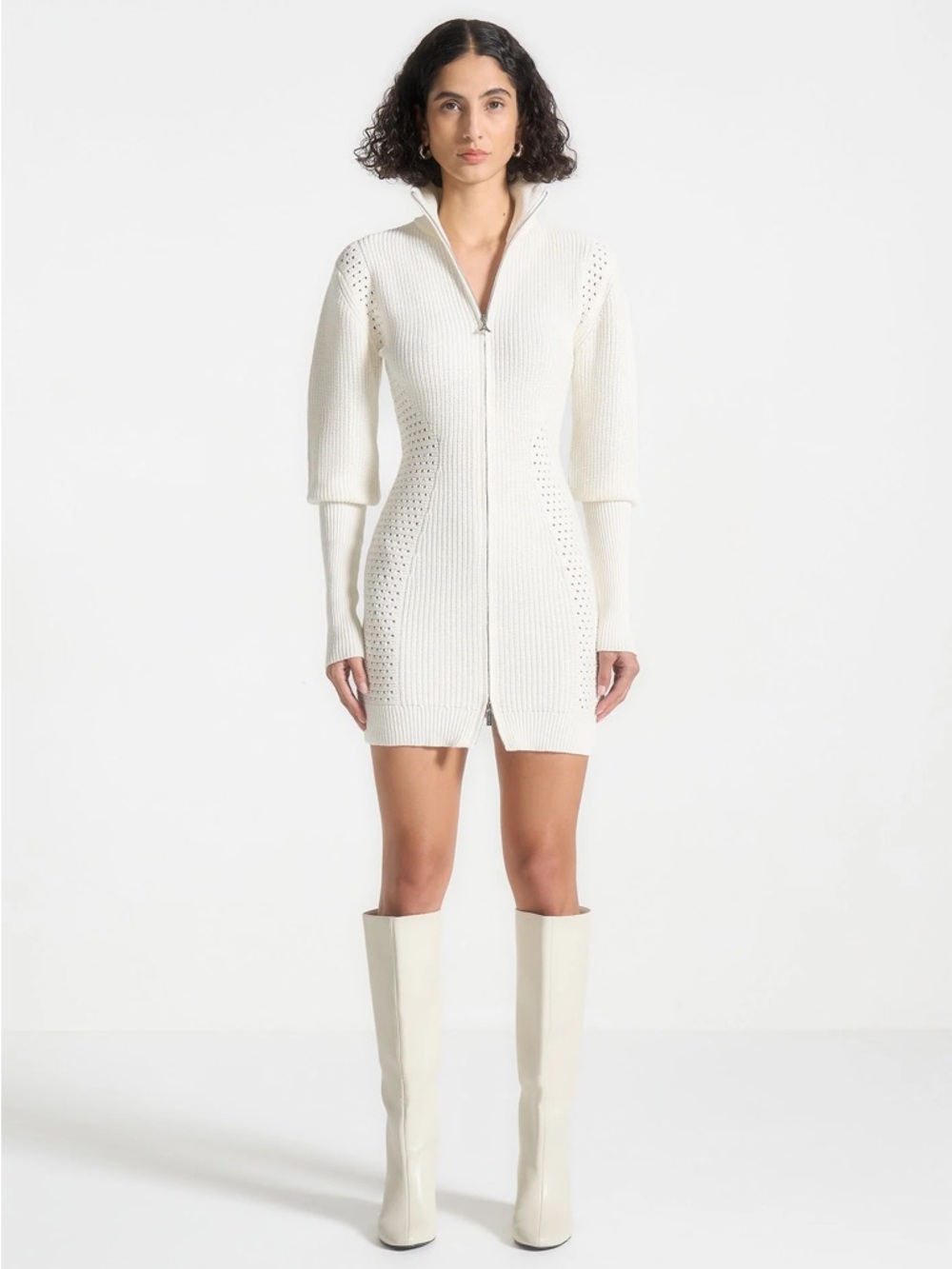 Manière De Voir Zip-Front Ribbed Knit Sweater Dress